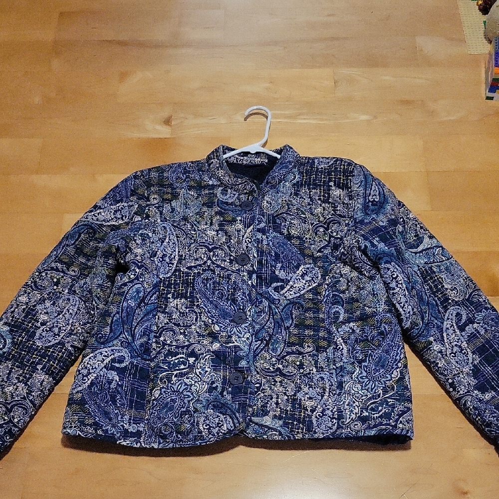 Vintage Gloria Vanderbilt Casuals Blue Paisley Quilted Jacket XL